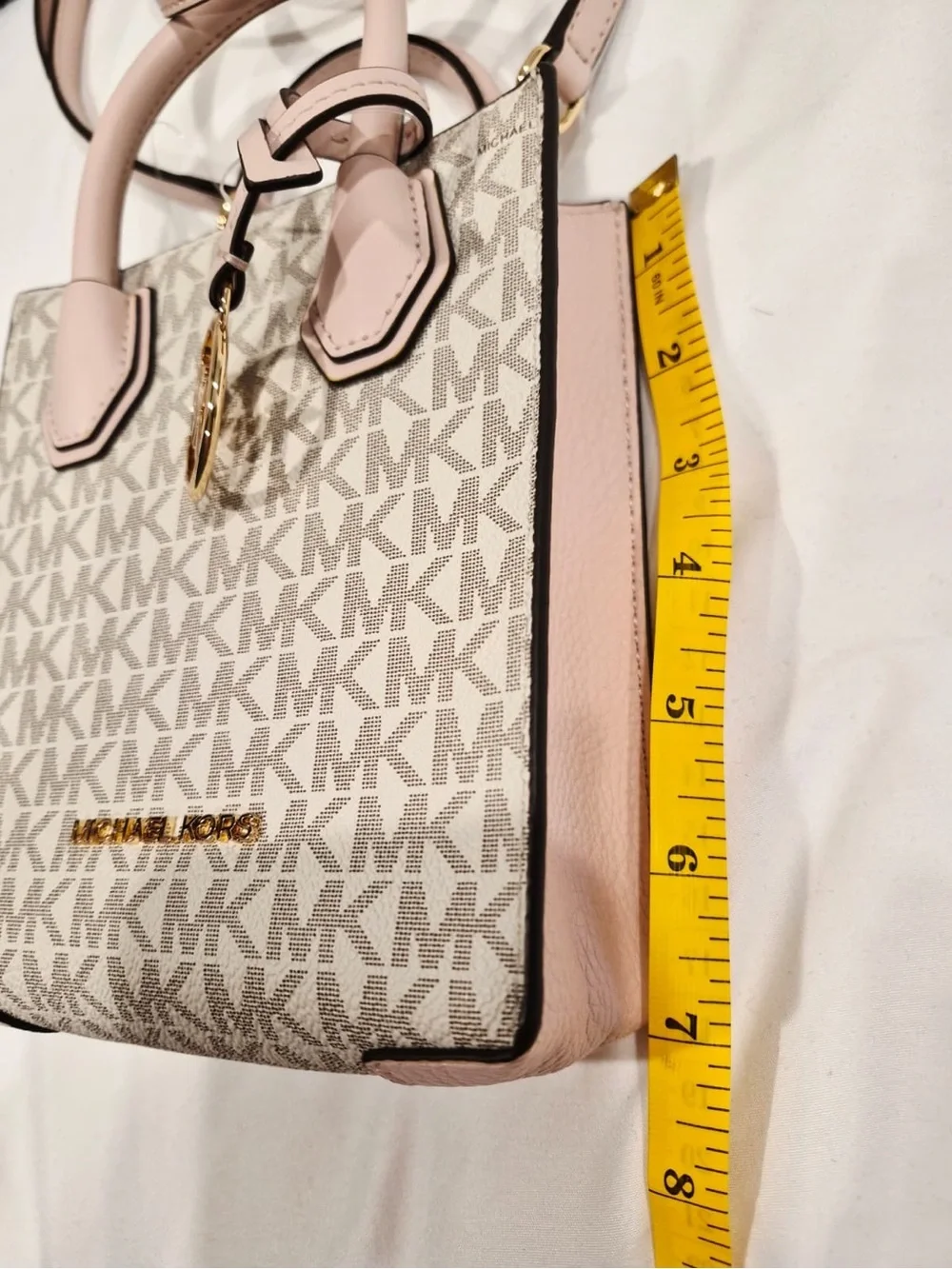 Michael Kors small  Beige Signature Canvas Tote with Light Pink Trim